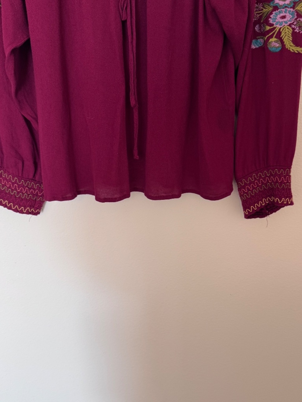 UMGEE Maroon Boho Off-Shoulders Boho Gypsy Embroidered Top / Women's Medium - Picture 10 of 13